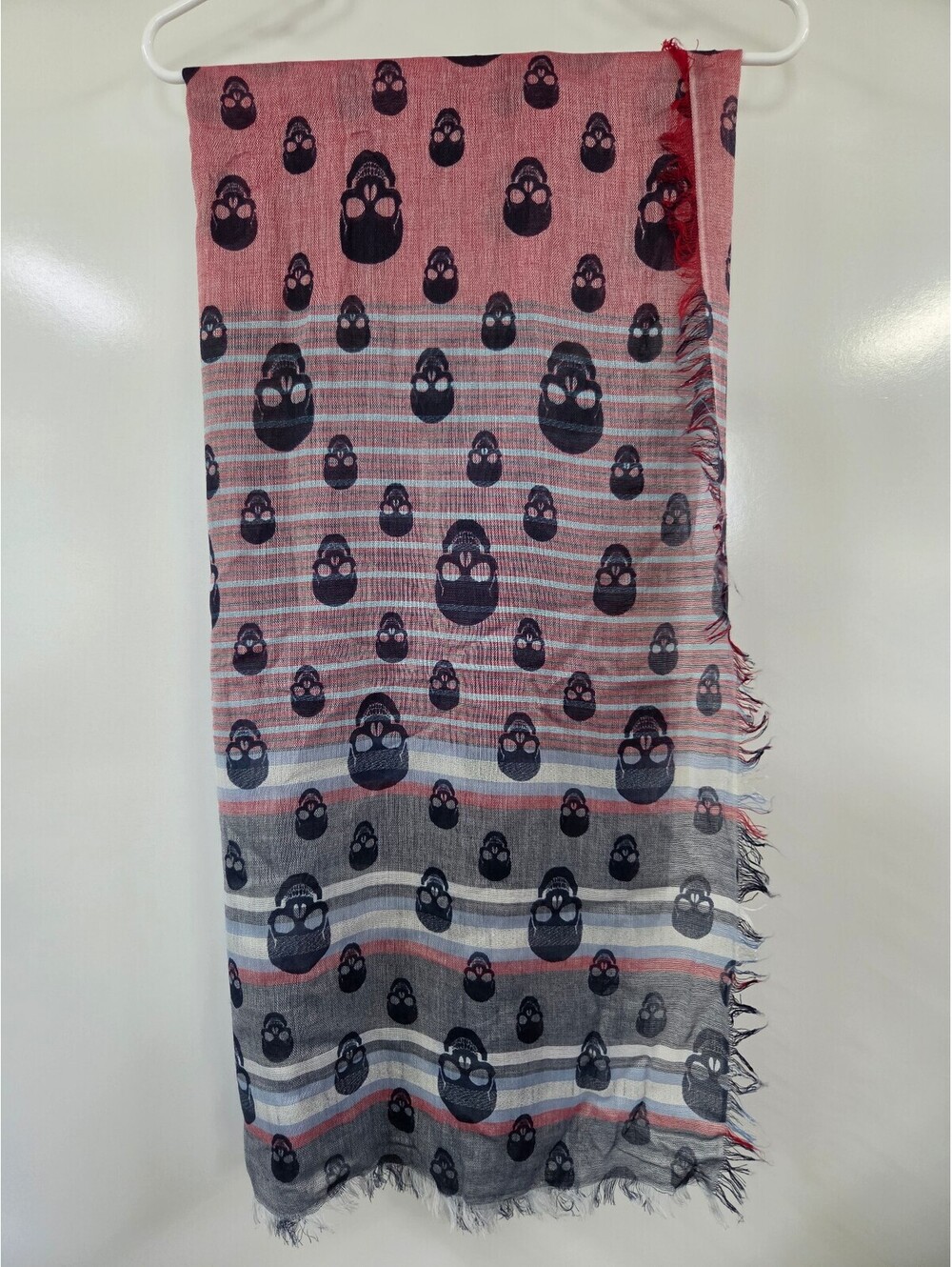 New Red Acrylic and Metallic Skull Pattern Scarf or Shawl with Tags